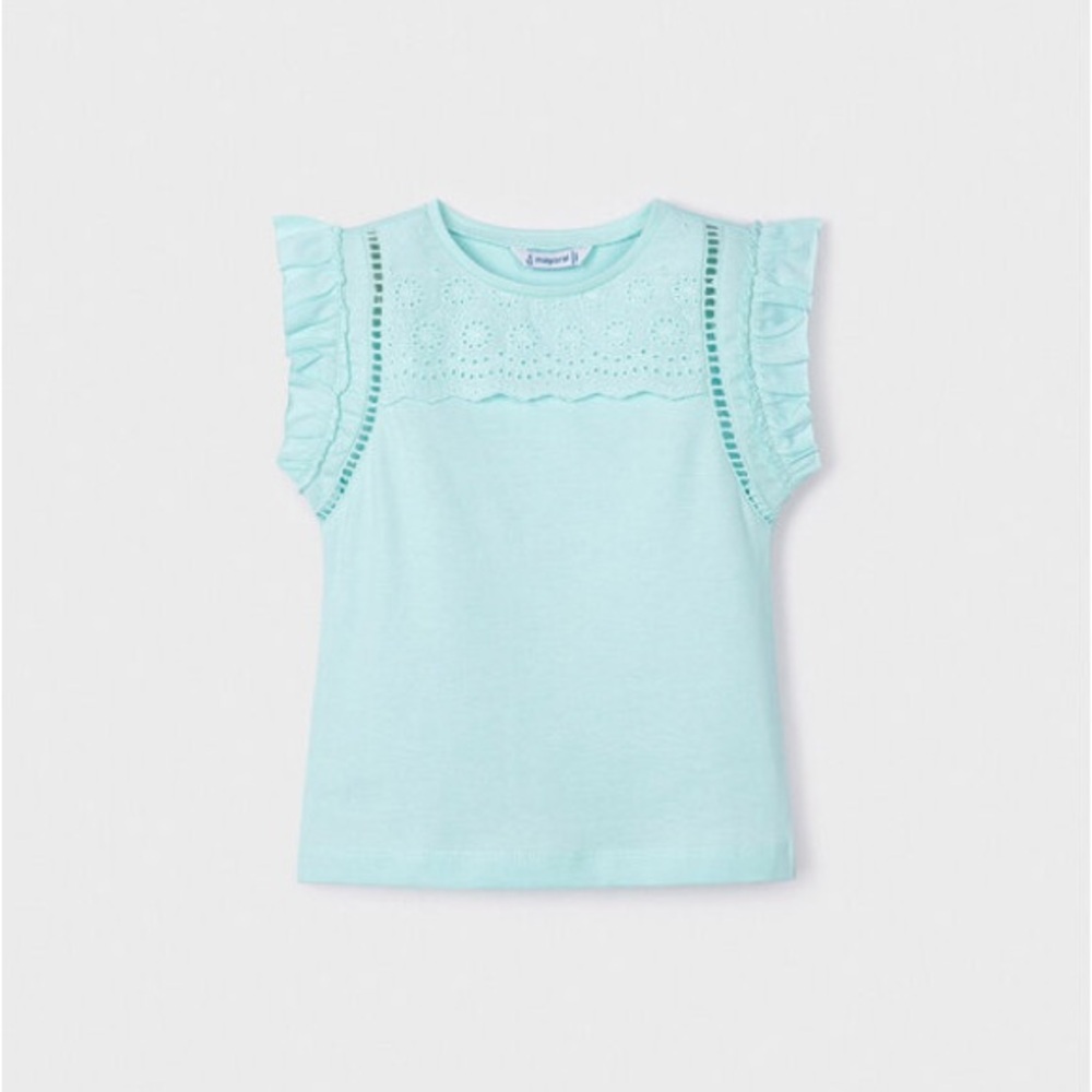Size 6 Girls Mayoral Aqua Ruffle Sleeve Top